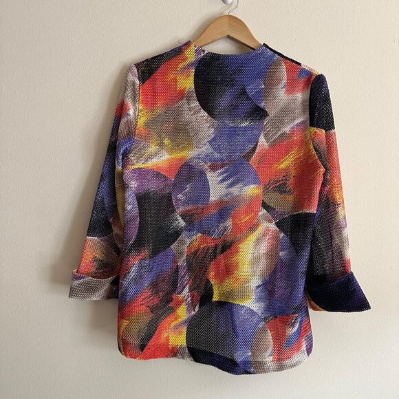 Joesph Ribkoff Mesh Asymmetric 3/4 Sleeve Jacket Womens Sise 12 Lagenlook Artsy - Picture 12 of 12